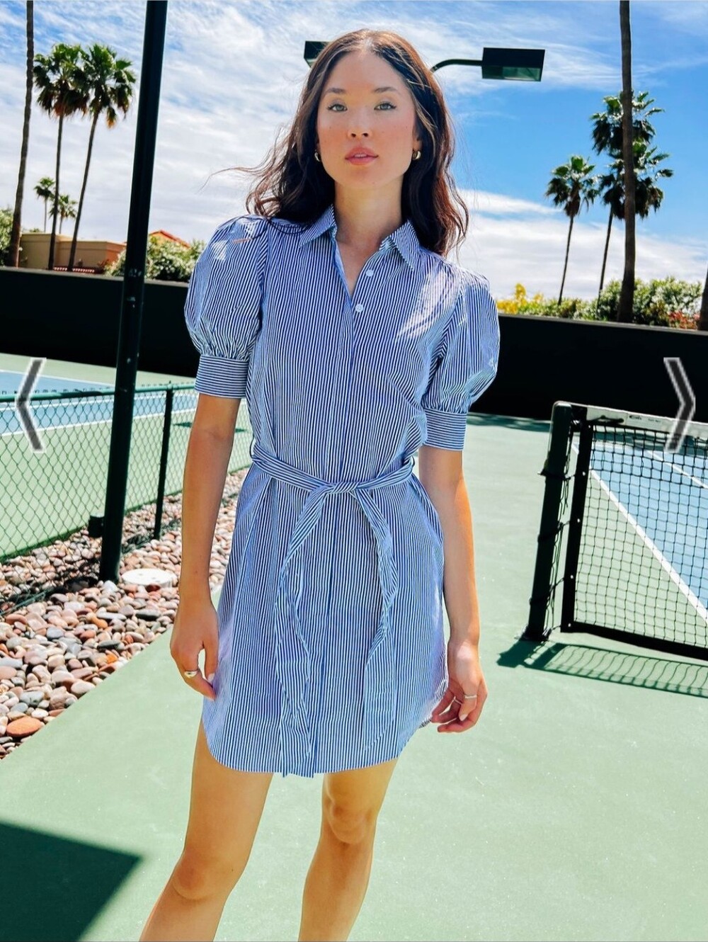 Bishop + Young Lina Poplin Surf Stripe Blue/White Shirt Dress - Womens Size Smal